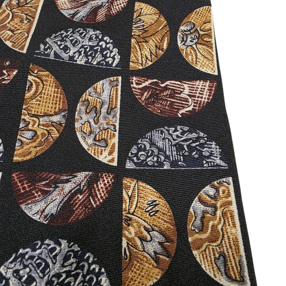 NIPON All Silk Geometric Pattern Necktie Black Gold Brown Men's Formal Power - Picture 7 of 11